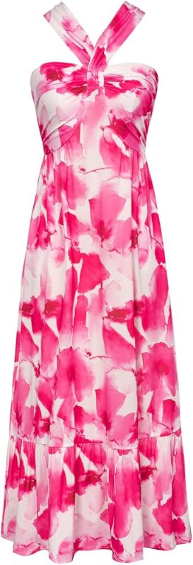 Photo 1 of *med/ Large* Halter Summer Dresses for Women 2024 Flowy Smocked Ruffle Long Maxi Dress S Pink Red