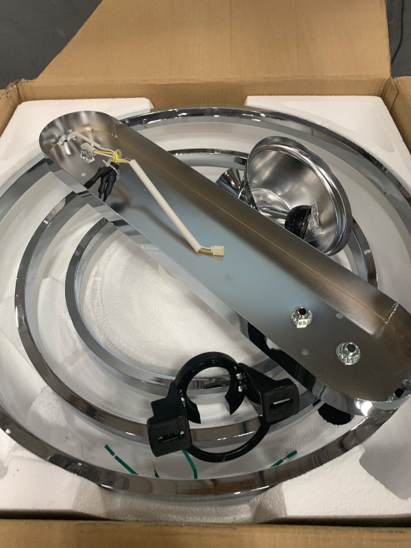 Photo 1 of ****PARTS ONLY*** VERY USED; MISSING HARDWARE Dawn Whisper 42 Inch Retractable Ceiling Fan, Modern Ceiling Fans with Lights and Remote, Silent DC Motor Color Changing, Chrome Retractable Chandelier Ceiling Fan with Lights for Bedroom