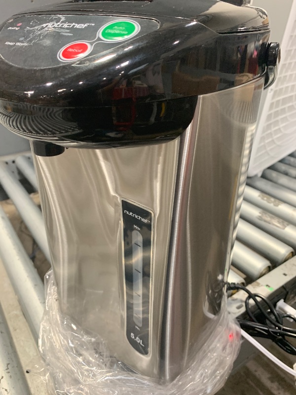 Photo 1 of (DENTED) NutriChef 5.2 Qt Electric Water Kettle, Quick Heating, 5 Liter Digital Kettle with 5 Temperature Settings, Safety Lock, Stainless Steel, 3 Dispensing Options, Easy to Clean, 11"x19"x11"