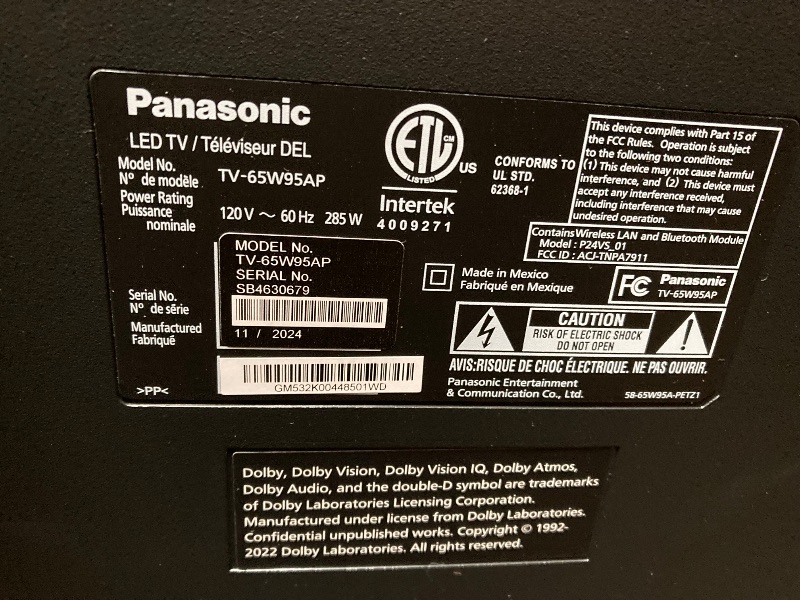 Photo 1 of **SMASHED SCREEN FINAL SALE**Panasonic W95 Series 65-inch Mini LED 4K Ultra HD Smart Fire TV, Sport Stadium Mode, ATSC3.0, Dolby Vision IQ, Dolby Atmos, HDR10+ Adaptive, Press and Ask Alexa, 144Hz, Wall-mountable - 65W95AP
