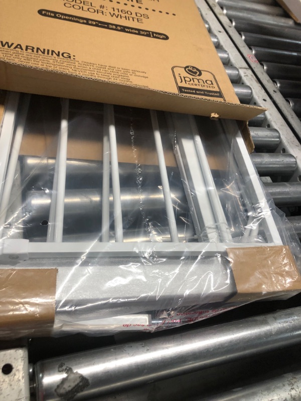 Photo 1 of (like new)(previously opened)(see images( Regalo Easy Step 38.5-Inch Wide Walk Thru Baby Gate, Includes 6-Inch Extension Kit, Pressure Mount Kit, Wall Cups