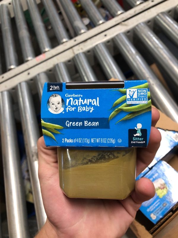 Photo 1 of ****NON-REFUNDABLE****May 31 2025 Gerber 2nd Food Baby Food Green Bean Puree, Natural & Non-GMO, 4 Ounce, 2 Count Pack of 8 