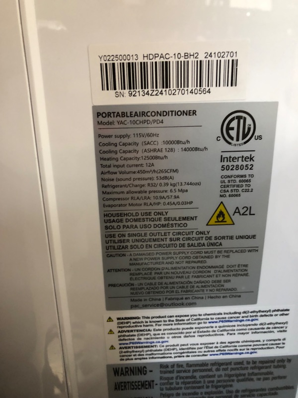 Photo 1 of ***DAMAGED - PANELS BULGING - POWERS ON - UNABLE TO TEST FURTHER***
14000 BTU Portable Air Conditioners with Heat Mode, Remote Control, 4-in-1 Free Stand Smart Cooling AC Unit with Heater, Dehumidifier, Fan, Cools Room up to 700 sq.ft,Auto Swing,Timer,Bla