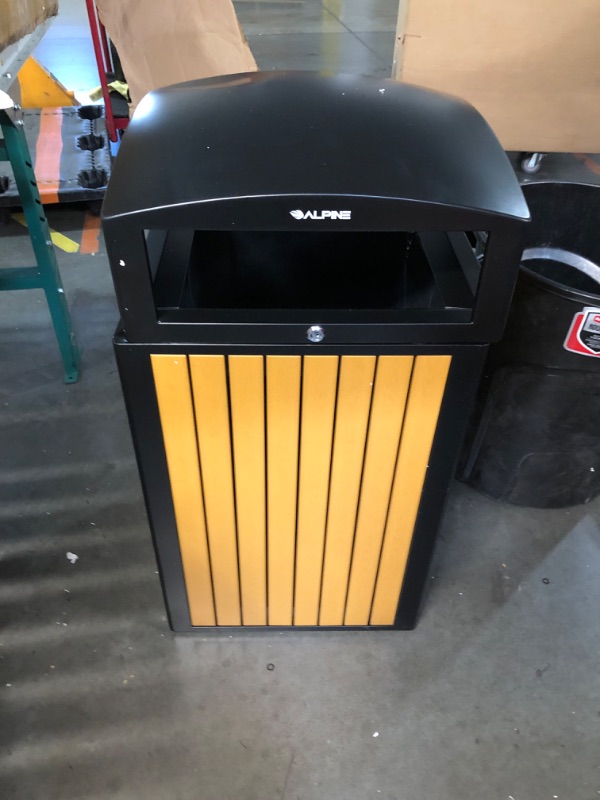 Photo 1 of ***DAMAGED - DENTED - NO PACKAGING - SEE PICTURES***
Alpine 40 Gallon Commercial Outdoor Trash Can with Lid - Modern Heavy Duty Large Outdoor Garbage Can with Durable Plastic Bin, Slatted Recycled Plastic Panels for Patio, Parks, Trails & Resorts (CD)