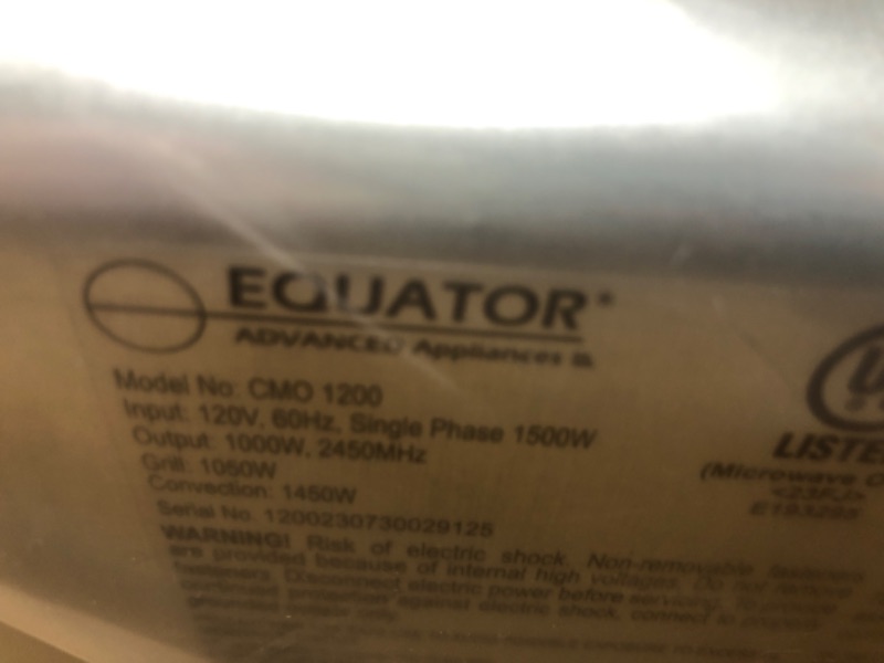 Photo 1 of ***FINAL SALE ISSUE WITH HEATING ELEMENT PARTS ONLY ITEM*** Equator Stainless Steel Range Microwave Oven 1.2 cu ft with Convection, Grill, and Sensor Cooking - Black SS Countertop 1100 Watts Capacity 12-inch Auto Function