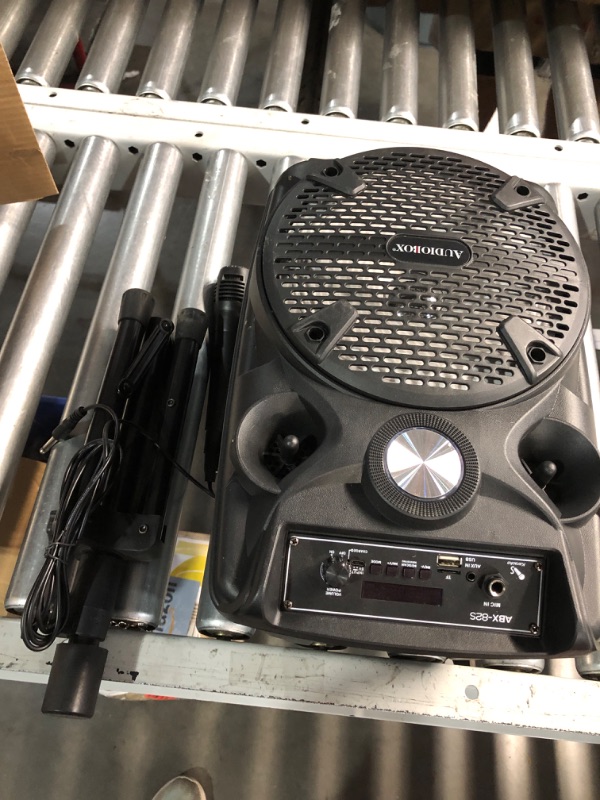 Photo 1 of ***(MISSING CHARGER/ UNABLE TO TEST ITEM)***
Audiobox ABX-82S Portable 8" PA Speaker with Stand, WaveSync™ Technology, Bluetooth, LED Lights, 1100W - Includes Microphone & USB Cable