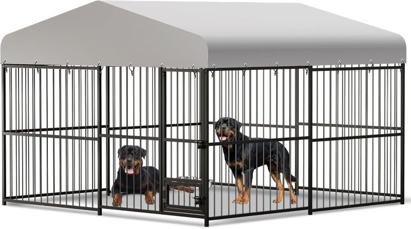Photo 1 of (PartsOnly)cLarge Outdoor Dog Kennel, Heavy Duty Dog Cage with Roof, Dog Kennel Galvanized Iron Dog House with Safety Locks,UV & Water Resistant Proof Cover, for Garden Backyard Black (10x10x6FT)