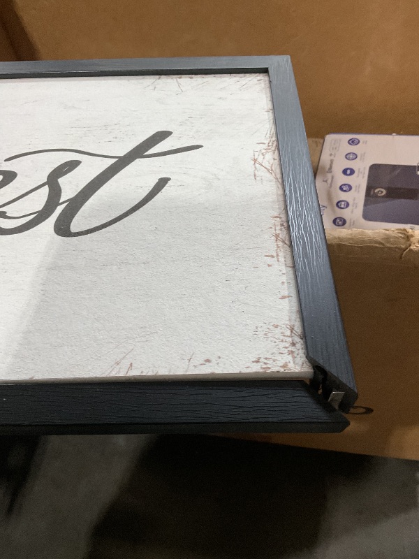 Photo 1 of (See images for damage)HLJ ART Be Our Guest Wall Decor: Farmhouse Bedroom Art Above Bed, 12" x 40" Framed Large Guest Room Signs, Rustic Country Decorative Plaques for Home Living Room Kitchen