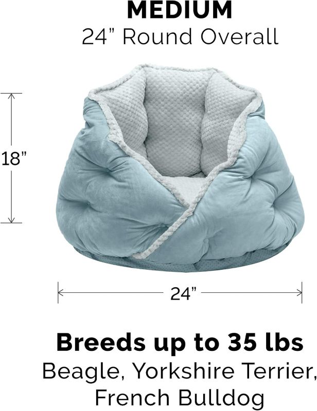 Photo 1 of (FAIR/USED) Furhaven 24" Round Pet Bed for Indoor Cats & Medium/Small Dogs, 100% Washable, For Pets Up to 35 lbs - Minky Plush & Velvet Hug Bed - Aquamarine, 24-inch