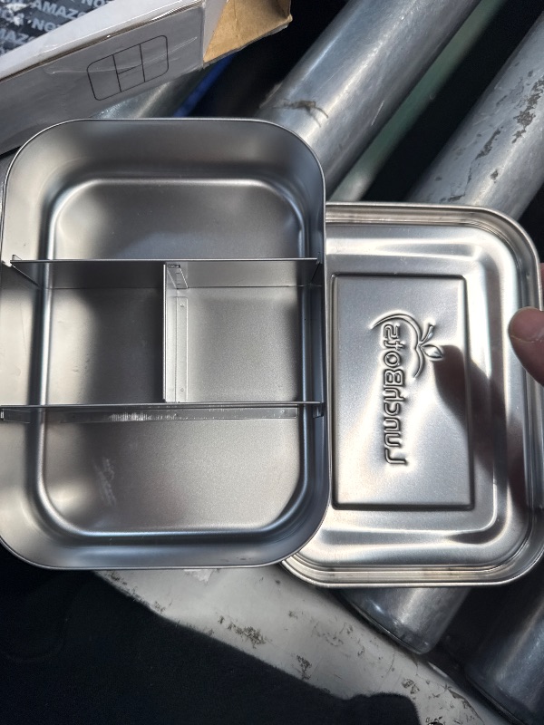 Photo 1 of (USED/FAIR) LunchBots Large Cinco Stainless Steel Lunch Container - Five Section Design Holds a Variety of Foods - Metal Bento Box - Dishwasher Safe - Stainless Lid - Stainless Steel