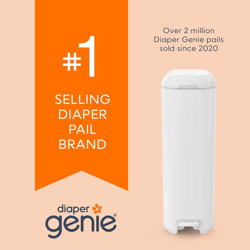 Photo 1 of ***DAMAGED - COVERED IN DENTS - SEE PICTURES***
Diaper Genie Platinum Pail (Lilly White) is Made of Durable Stainless Steel and Includes 1 Easy Roll Refill with 18 Bags That can Last up to 5 Months.