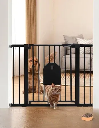 Photo 1 of  Cat Door - 36'' Tall Dog Gate with Cat Door for Doorways Stairs 30.5''-47.25'' Pressure Mounted Metal Auto Close  with Pet Door