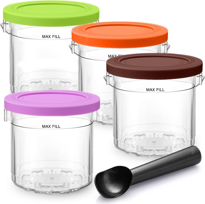 Photo 1 of   (FAIR) For Ninja Creami Pints and Lids 4 Pack 16oz,Compatible with Ninia 7-in-1 NC299AMZ & NC300s Series Creamy lce Cream Maker,BPA-Free&Dishwasher Safe
