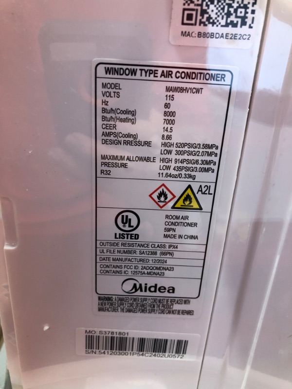 Photo 1 of ***HEAVILY USED AND DIRTY - INCOMPLETE - UNABLE TO TEST - SEE PICTURES***
Midea MAW08HV1CWT EasyCool Smart Inverter Air Conditioner Window Unit with Heat, 8,000 BTU, White