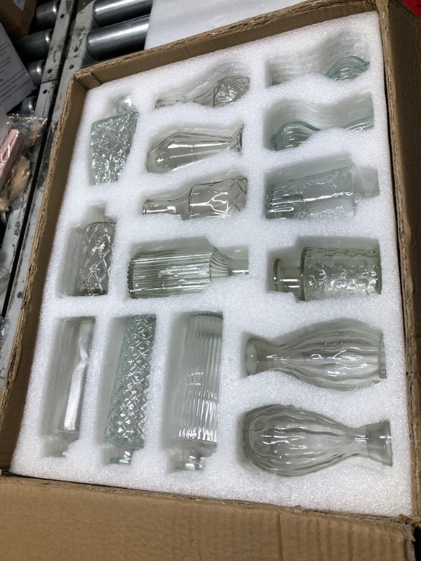 Photo 1 of (USED/FAIR) 36pcs  Vases Set Small Vintage Glass Bottles Clear Bud Vases in Bulk Multiple Shape Cute Glass Vases for Rustic Wedding Centerpieces Table Decorations and Home Decor(Clear)