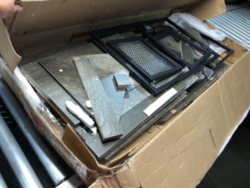 Photo 1 of ***MAJOR DAMAGE - INCOMPLETE - SEE PICTURES***
YITAHOME Corner TV Stand Dark Grey Oak, Corner Entertainment Center, TV Cabinet with LED Light and Power Outlet, Modern Media Console, TV Console for Living Room Bedroom