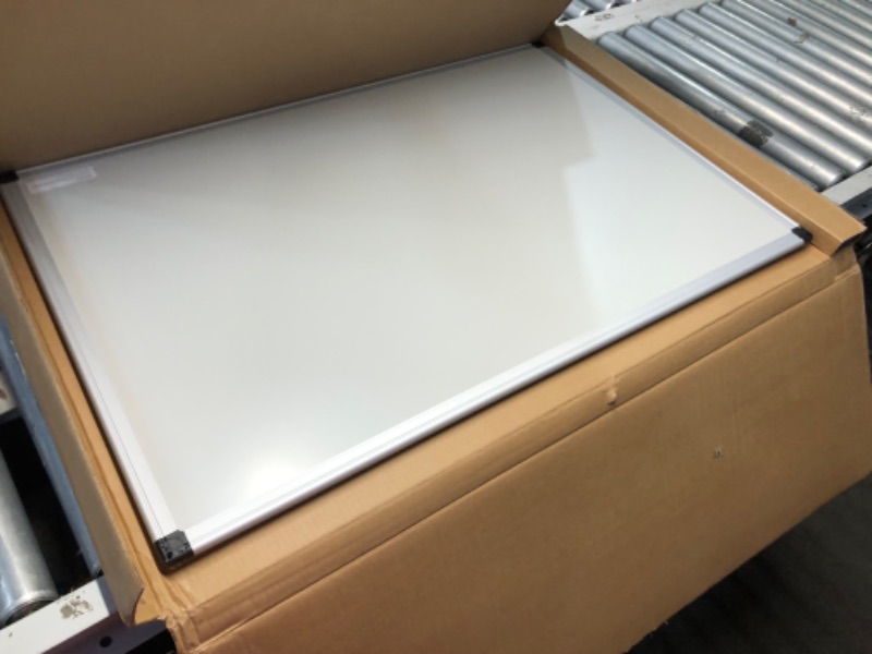 Photo 1 of ***DAMAGED - WARPED - SEE PICTURES***
DUMOS Magnetic Whiteboard Kit for Wall 36" x 24", Dry Erase Board with 1 Dry Eraser & 2 Multicolor Markers & 4 Magnetic Pins, Sliver Reinforced Aluminum Frame for Home, School, Office