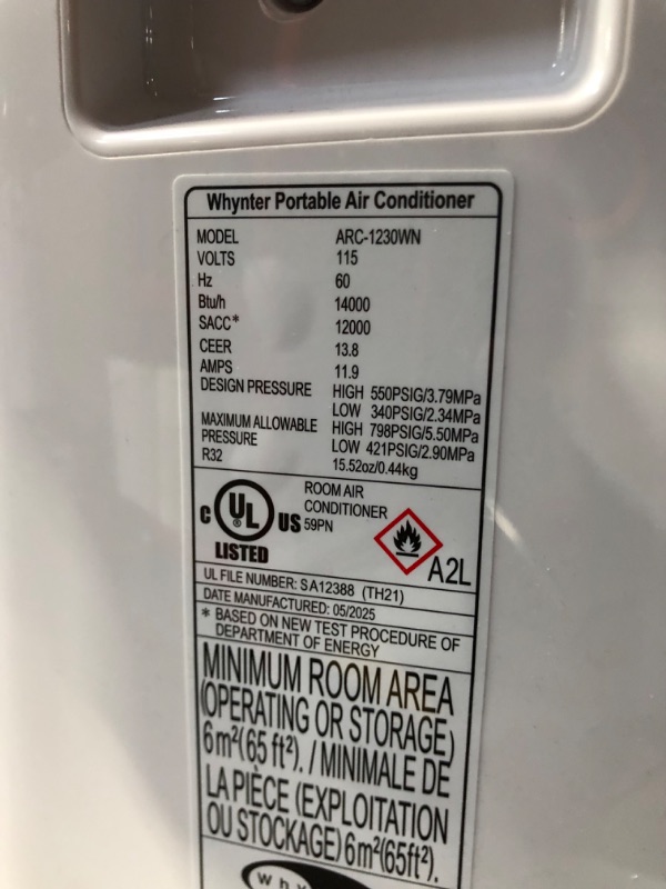 Photo 1 of ***USED - NO PACKAGING - POWERS ON - UNABLE TO TEST FURTHER - MISSING REMOTE - SEE PICTURES***
Whynter Inverter Portable Air Conditioner 14,000 BTU with Dual Hose, Dehumidifier, Cooling Fan & Smart Wi-Fi for 600 Sq Ft Rooms, NEX ARC-1230WN (12,000 SACC), 