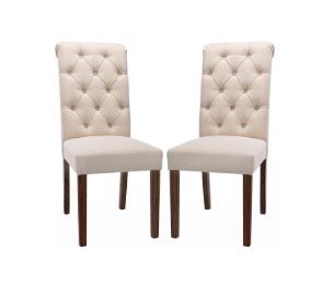 Photo 1 of  COLAMY Upholstered Parsons Dining Chairs Set of 2, Button Tufted High Back,Beige

