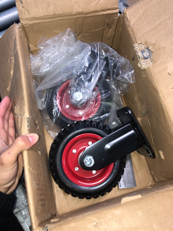 Photo 1 of ***MISSING TWO WHEELS***(READ NOTES)
POWERTEC 6 Inch Caster Wheels Set of 4 (2 Swivel & 2 Fixed), Heavy Duty Casters w/Rubber Knobby Tread for Workbench, Dolly, Cart, Trolley, Wagon and Chicken Coop, Large Rubber Castor Wheels (17054V)