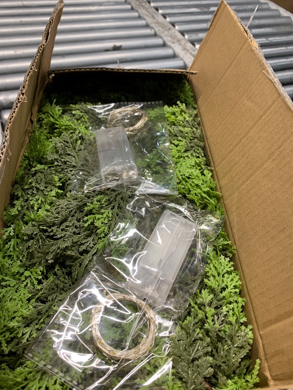 Photo 1 of ?2 Pcs? 9FT Cedar Garland with Lights, Prelit Christmas Garland Artificial Realistic, Real Touch Pine Christmas Garland for Mantle Stairs Outdoor Decoration, Battery Operated Faux Greenery Garlands