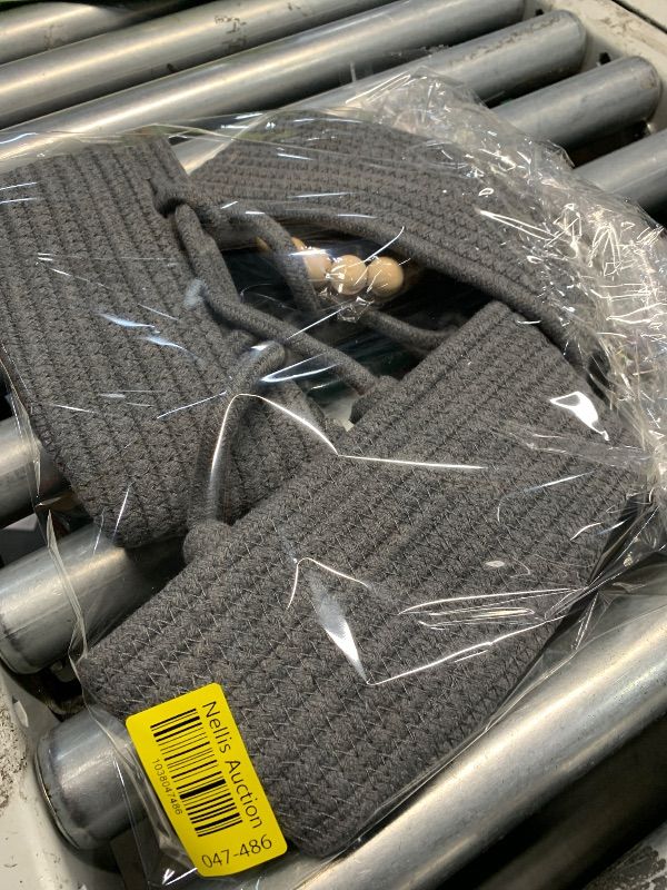 Photo 1 of (MISSING HARDWARE) Fabric Wall Hanging Organizers - Small Woven Baskets Pouches Set Boho Style Wall Mounted Bag with Adhesive Hook, Storage Decoration Pocket Caddy for Closet Playroom RV Nursery (Gray & Black)