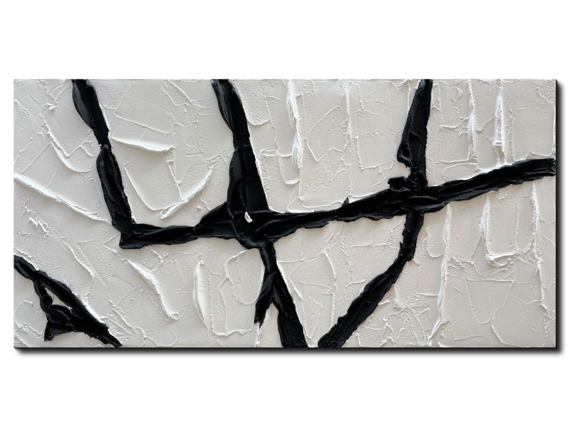 Photo 1 of *** FACTORY SEALED*** Creespi Hand Painted Black and White Thick Texture Oil Painting On Canvas,Modern Minimalist Abstract Wall Art for Home Decor 24x48 inch
