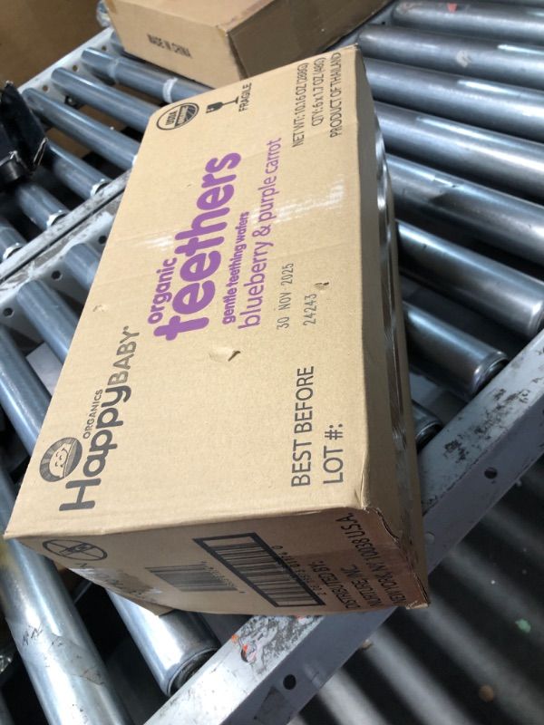 Photo 1 of ***(EXP: 11/30/2025)NONREFUNDABLE***Happy Baby Organics Baby Snacks, Gentle Teething Wafers, Gluten Free & Vegan, Blueberry & Purple Carrot, 12 Count (Pack of 6)