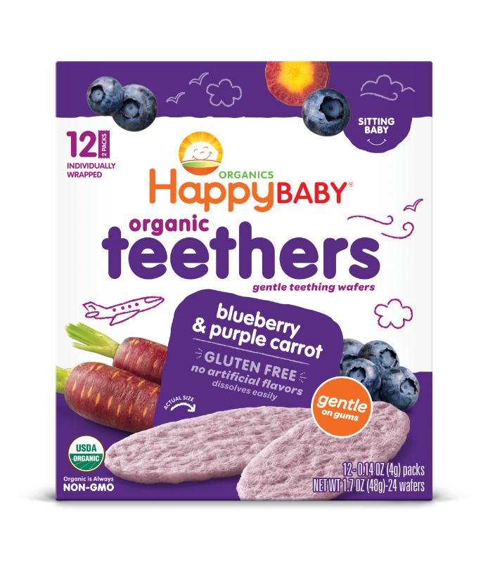 Photo 1 of ***(EXP: 11/30/2025)NONREFUNDABLE***Happy Baby Organics Baby Snacks, Gentle Teething Wafers, Gluten Free & Vegan, Blueberry & Purple Carrot, 12 Count (Pack of 6)
