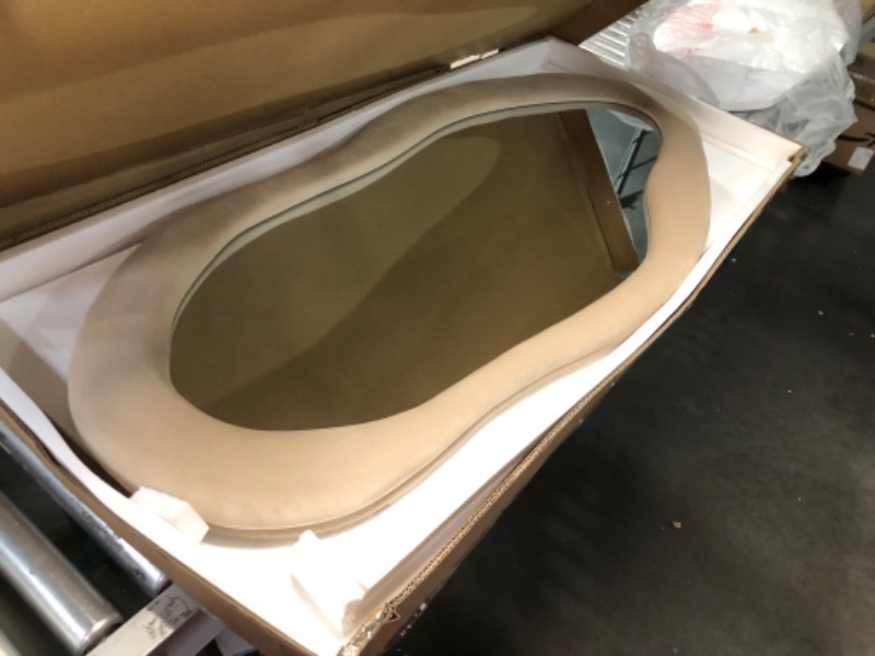 Photo 1 of (FAIR) (MISSING HARDWARE) Honyee 55" x 24" Wall Mirror, Flannel Wrapped Wooden Frame Wavy Mirror, Irregular Mirror Hanging for Cloakroom/Bedroom/Living Room, Milk Tea