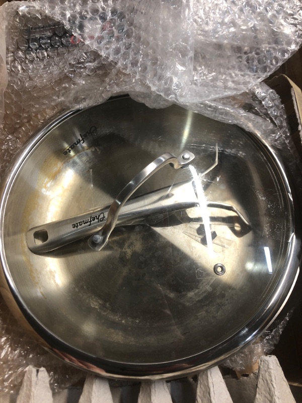 Photo 1 of **HEAVY USAGE, DIRTY, STAINED**
VocVoi 12 inch Tri-Ply Stainless Steel Frying Pan with LID,PFOA&PTFE Free Skillets,Chef's Pans,Dishwasher and Oven Safe Cookware, Works on Induction,Ceramic and Gas Cooktops 1