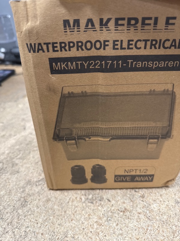 Photo 1 of MAKERELE Small Waterproof Electrical Junction Box Clear ABS Plastic Dustproof Boxes Hinged Shell Outdoor Universal Project Enclosure with Clear Cover 8.6×6.7×4.3 inch (220×170×110mm)