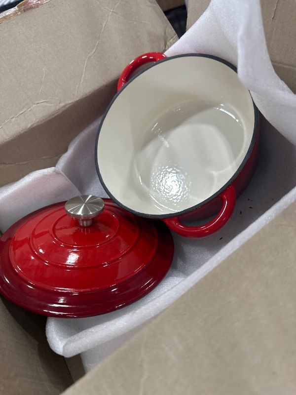 Photo 1 of ** PARTIAL SET ** QuliMetal Nonstick Enameled Cast Iron Cookware Set, 7-Pcs Pots and Pans with Lid, Frying Pan Skillet, Sauce Pan, Healthy Round Dutch Oven Pot for Sourdough Bread Baking on All Stovetop, Rouge Red