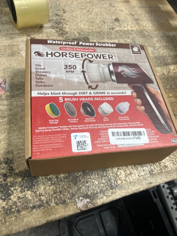 Photo 1 of Horsepower Scrubber, Waterproof, Electric Power, Spins 350 RPM, 5 Brush Heads, AS-SEEN-ON-TV, Cleans Dirt & Grime, Tile, Grout, Bathrooms, Kitchen, Auto Rims, Outdoor Furniture & More, Rechargeable