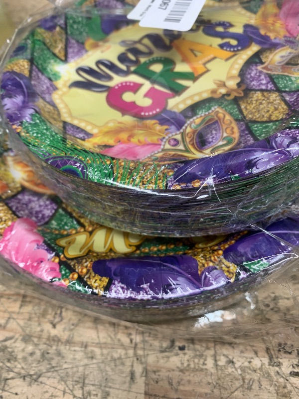 Photo 1 of 100 PCS Madi Gras Decorations, 9" 7" Mardi Gras Plates Set, Purple Gold Green Plaid Striped Design Mardi Gras Paper Plates Masquerade Plates, Mardi Gras Party Supplies for Masquerade Party Kitchen