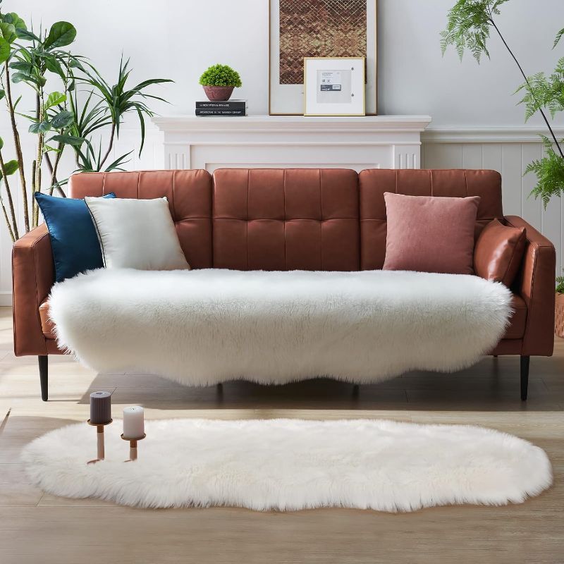 Photo 1 of Ashler Faux Fur Rug, White Area Rugs, Fluffy Sheepskin Fur Rug, Fuzzy Ultra Soft 2 x 6 Ft Rugs, Machine Washable Shag Rug, Nursery Throw Rugs for Bed, Living, Kids Room