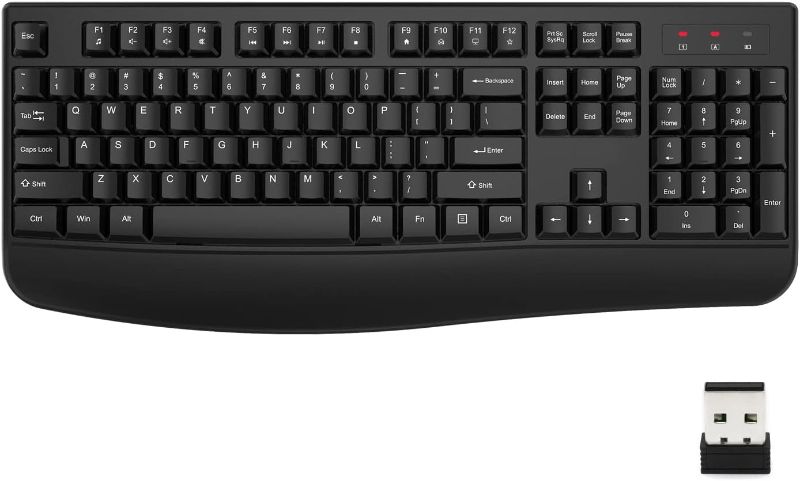Photo 1 of  Wireless Keyboard, 2.4G Ergonomic Full Size Wireless Computer Keyboard with Wrist Rest for Windows, Mac OS Desktop/Laptop/PC?Black?