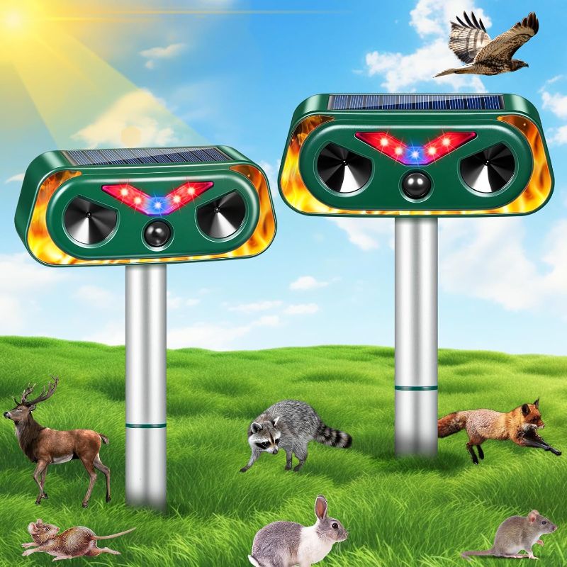 Photo 1 of 2025 Upgraded Solar Animal Repeller,Cat Repellent Outdoor Deer Repellent Ultrasonic Control Waterproof with Motion Detection&Flashing Lights,Squirrel,Raccoon,Rabbit,Skunk Deterrent for Yard Garden (2)