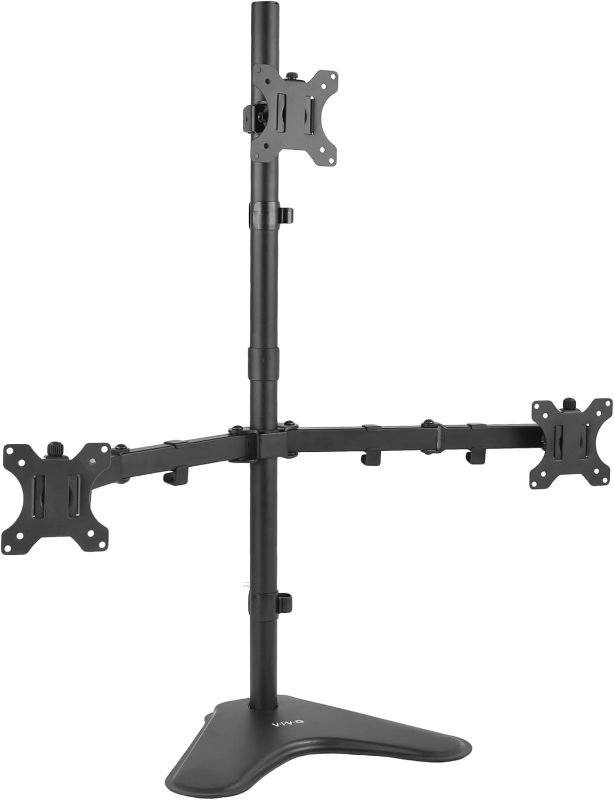 Photo 1 of VIVO Triple LCD LED Computer Monitor Desk Stand, Free Standing Heavy Duty Fully Adjustable Mount for 3 Screens up to 30 inches STAND-V003E