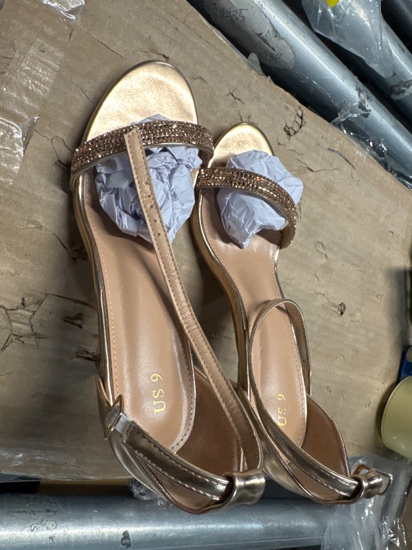 Photo 1 of Allegra K Women's Stiletto Heels Rhinestone Ankle Strap Open Toe Rose Gold Sandals - 9 M US
