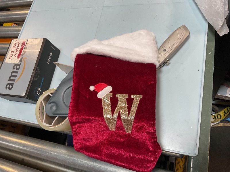 Photo 1 of jargebur 20 Inches Initial Monogram Christmas Stocking Personalized,Deluxe Black Velvet Body with Super Soft Plush Cuff Embroidered Letter,Holiday Season Decor
