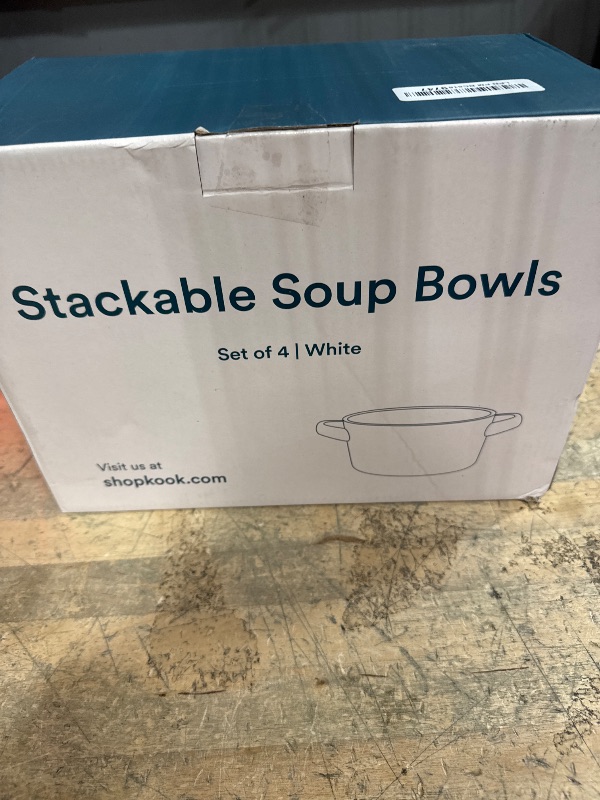 Photo 1 of Kook Soup Crocks, Ceramic Stackable Bowls, Broil, Oven, Microwave and Dishwasher Safe, with Handles, For Casserole, Pasta, Cereal, 23.6 oz, Set of 4 (Matte White)