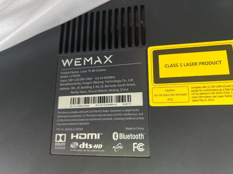 Photo 1 of ***PARTS ONLY ITEM/ISSUE WITH HOW IT FUNCTIONS*** WEMAX Nova 4K UHD Ultra Short Throw Projector, 150" ALPD Laser TV with Smart Android TV, HDR10 Home Theater, Dolby Audio DTS-HD, UST Projector for Movie, WiFi Bluetooth, Built in Google Assistant