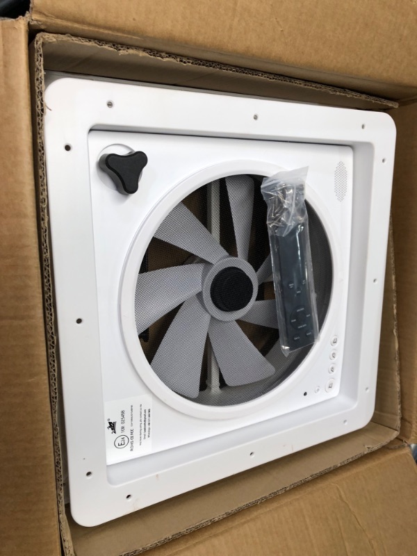 Photo 1 of 2012 Electric Air Max 14" Vent RV Roof Vent Reversible Exhuast Fan, Ultra Low Sound Level Permanent RV Air Ventilation Ceiling Fan 12V Remote with Rain Sensor, Semi-transparent UV-Proof Cover Lid