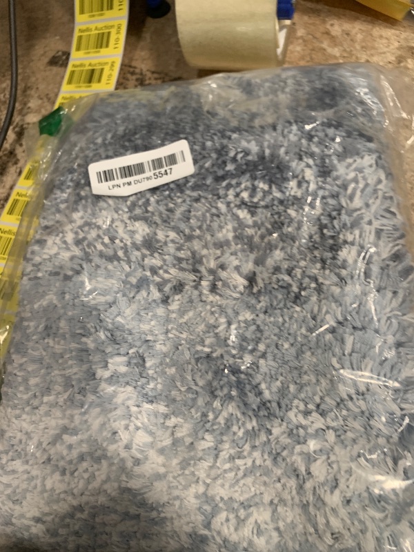 Photo 1 of Yimobra Fluffy Bath Rug Set, Shaggy Soft Non Slip Bathroom Rugs, Machine Washable, Thick Bathroom Floor Rugs for Shower Bath Mat, Water Absorption, 24x17+32x20 Inches, Sky Light Blue & White