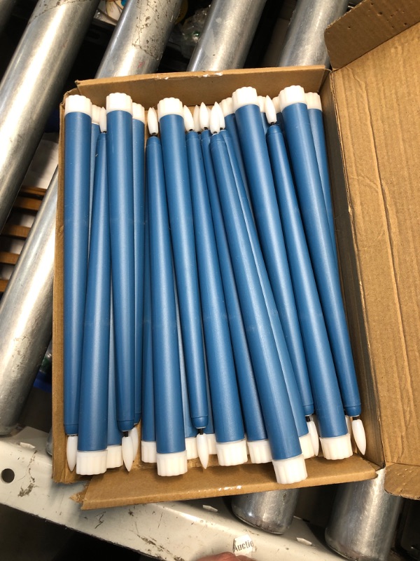 Photo 1 of (NO BATTERY) Macarrie 24 Packs Flameless Taper Candles Battery Operated 11 ''Long Candle Light LED Candlesticks Fake Flickering Tapered for Wedding Halloween Christmas Decoration (Blue) (UR-Macarrie-2010)