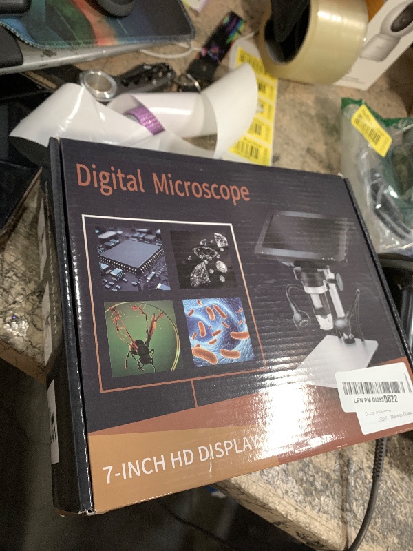 Photo 1 of 7'' Digital Microscope 1200X,Dcorn 12MP 1080P Photo/Video Microscope for Adults Soldering Coins,Metal Stand,Wired Remote,10 LED Fill Lights,PC View,Windows/Mac Compatible