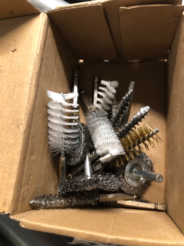 Photo 1 of ***(NO RETURNS OR REFUNDS/ FOR PARTS ONLY/ NON FUNCTIONAL)***
ATOPLEE 30pcs Brass Coated Wire Brush Wheel & Cup Brush Set with 1/4 Inch Round Shank,6 Sizes Crimped Wire Brush Wheel for Rust Removal, Corrosion and Scrub Surfaces,for Drill Attachment