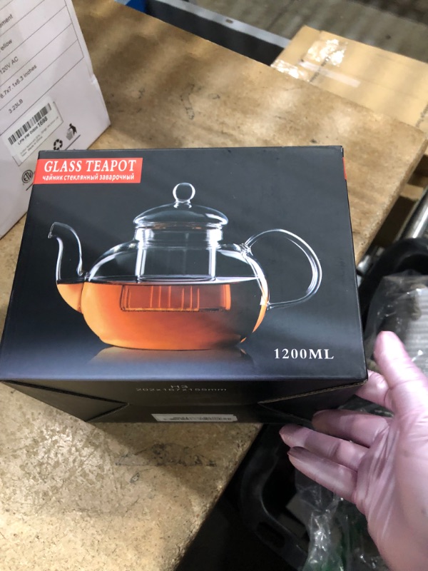 Photo 1 of CnGlass 1200ml Glass Teapot with Removable Infuser,Stovetop Safe Tea Kettle,Blooming & Loose Leaf Tea Pot