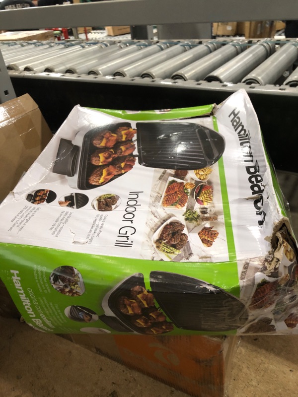 Photo 1 of Hamilton Beach Electric Indoor Grill, 6-Serving, Large 90 sq. in. Nonstick Easy Clean Plates, Floating Hinge for Thicker Foods, 1200 Watts, 6.38"D x 12.68"W x 13.78"H , Silver (25371)
